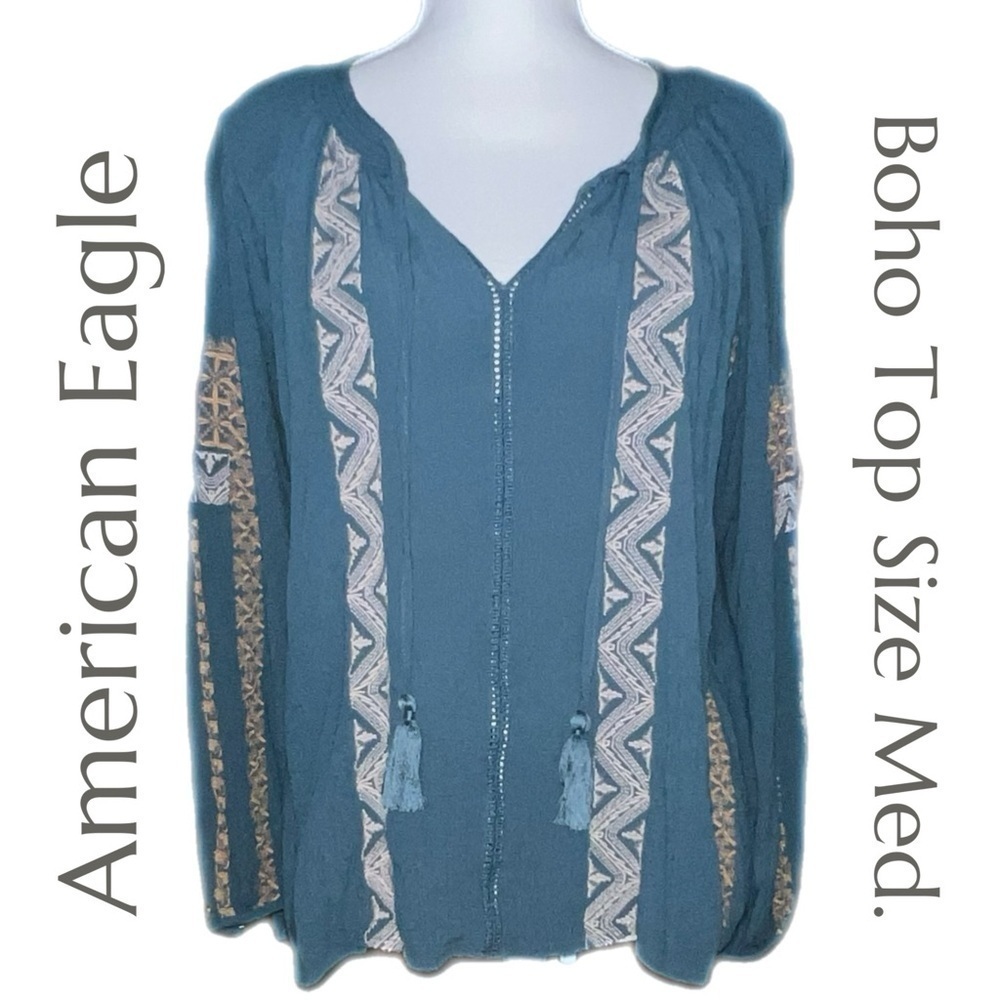 American Eagle Outfitters Blue Boho Top